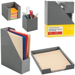NWT (2 New Sets) 4-Piece Desk Organizer Set (Gray)